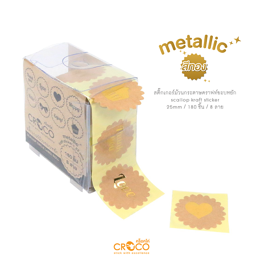 สติ๊กเกอร์กระดาษคราฟท์ วงกลมขอบหยัก สีทอง สติ๊กเกอร์กระดาษคราฟท์ วงกลมขอบหยัก สีทอง