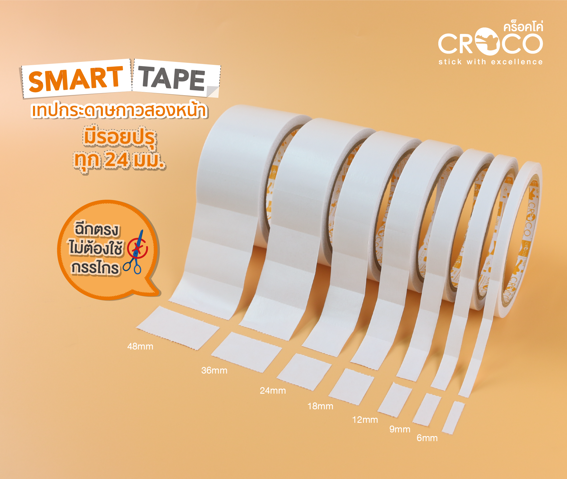 เทปกระดาษกาวสองหน้าพร้อมรอยปรุ Smart Tape